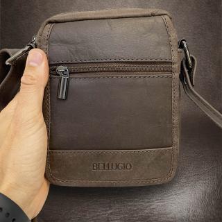 Pánská malá hnědá BELLUGIO Leather kožená crossbody messenger taška přes rameno | velikost XS malá (Maličká, skvělá na dovolenou, pojme velmi mnoho důležitých drobností. Velmi kvalitní kůže, dokonalé zpracování, skvělý klasický design.)