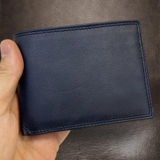 Pánská modrá kožená peněženka RFID BEORIGINAL Leather s monogramem (ražba) (Výjimečná modrá kožená peněženka navíc s ražbou vlastního monogramu, to je pravý originál.)