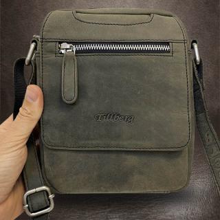 Pánská šedo zelená TILLBERG Leather kožená crossbody messenger taška přes rameno | velikost S malá (Úžasná patina, dokonalý nevšední odstín šedé zelené a antracitové barvy. Praktická ideální velikosti. Toto je opravdu luxusní kousek, prémiová kvalita kůže