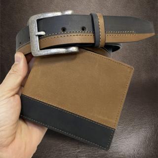 Pánský luxusní kožený set COMBO 2 BEORIGINAL Leather kožená peněženka a kožený pásek (brown/anthracite) s monogramem  (Luxusní set peněženky a pásku z pravé kůže ve stylovém dvoubarevném provedení. Navíc možnost monogramu a textu, který dodá na exkluzivit