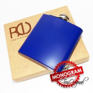 Placatka modrá 180ml z nerezu BEORIGINAL s vlastním monogramem, textem nebo fotkou (Oblíbený dárek ve formě nerezové placatky, na který vám vyhotovíme prakticky cokoliv dle vašeho zadání. Pořiďte si originální produkt.)