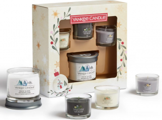 YANKEE CANDLE DÁRKOVÁ SADA malého tumbleru a 3 skleněných votivních svíček Snow Globe Wonderland