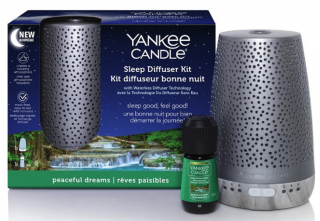 Yankee Candle - vonný difuzér STŘÍBRNÝ PRO KLIDNÝ SPÁNEK + náplň PEACEFUL DREAMS (Květiny, Kokos) 14 ml