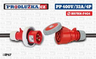 Prodlužovací přívod 400V/32A/4p/4G4/IP67 Délka 5 m