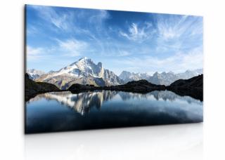 Obraz panorama Alp s jezerem Velikost (šířka x výška): 120x80 cm