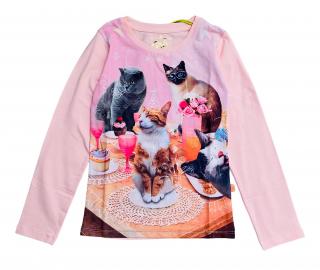 Tričko LEMON BERET dívčí růžové kočičky dlouhý rukáv Velikost: 104-110