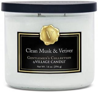 VILLAGE CANDLE vonná svíčka ve skle Clean Musk & Vetiver, střední