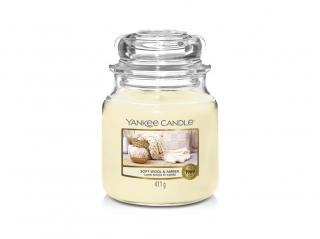 YANKEE CANDLE vonná svíčka ve skle Soft Wool & Amber, střední