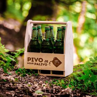 Dřevěný nosič na 6 piv PIVO JE MOJE PALIVO - 32x26x16 cm, Přírodní