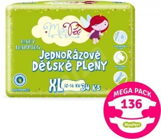 MonPeri Klasik Mega Pack XL 12-16kg - 136ks EKO Jednorázové dětské pleny (velikost 5)