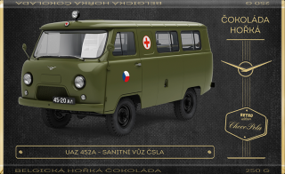 CHOCO POLA - UAZ 452A sanitní vůz ČSLA kód: 93-056 retro čokoláda 250g (hořká)