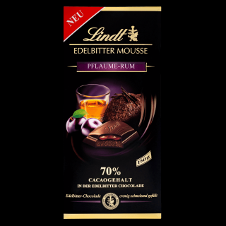 Lindt čokoláda Edelbitter Mousse Pflaume Rum, 150g