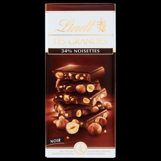 LINDT Les Grandes hořká čokoláda s celými lískovými jádry 150g