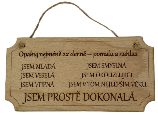 Jsem prostě dokonalá - dřevěná cedule 20 cm x 10 cm