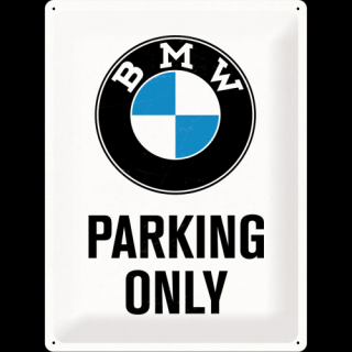 Plechová cedule BMW Parking Only bílá 40 x 30 cm