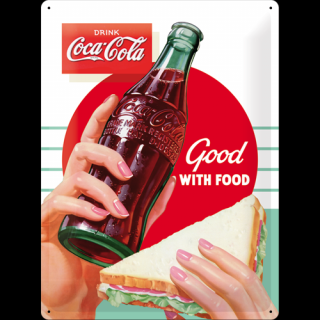 Plechová cedule Coca-Cola Good with food 40 x 30