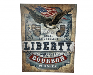 Plechová cedule LIBERTY - BOURBON WHISKEY 32 cm x 40 cm