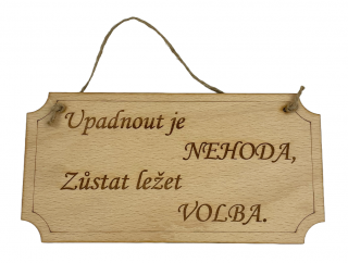 Upadnout je NEHODA, zůstat ležet VOLBA - dřevěná cedule 20 cm x 10 cm