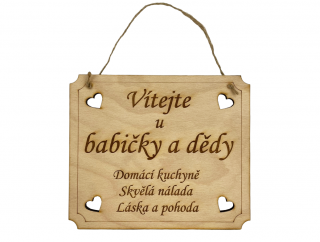 Vítejte u babičky a dědy - dřevěná cedule 20 cm x 17 cm