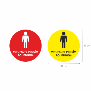 Samolepka na zem – Vstupujte po jednom 32 x 32 cm Barevná kombinace: Červeno-bílá