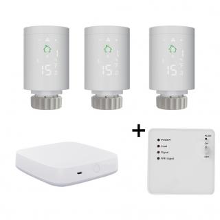 Wifi Termostatická Hlavice Designo - set 3 ks a brána Zigbee a Spínací jednotka pro kotel