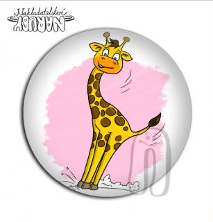 Placka - Brzdící žirafa Barva pozadí: Růžová, Zadní strana: Klíčenka s otvírákem