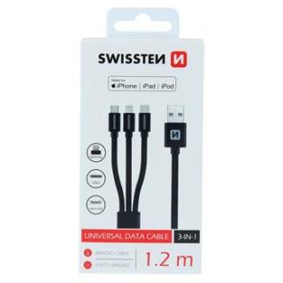 DATOVÝ KABEL SWISSTEN TEXTILE 3in1 MFi 1,2 M ČERNÝ