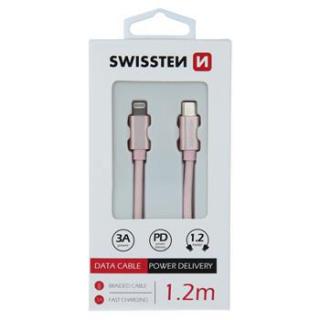 DATOVÝ KABEL SWISSTEN TEXTILE USB-C / LIGHTNING 1,2 M RŮŽOVO/ZLATÝ