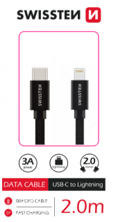 DATOVÝ KABEL SWISSTEN TEXTILE USB-C / LIGHTNING 2,0 M ČERNÝ