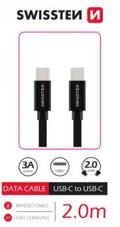 DATOVÝ KABEL SWISSTEN TEXTILE USB-C / USB-C 2,0 M ČERNÝ