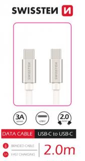 DATOVÝ KABEL SWISSTEN TEXTILE USB-C / USB-C 2,0 M STŘÍBRNÝ