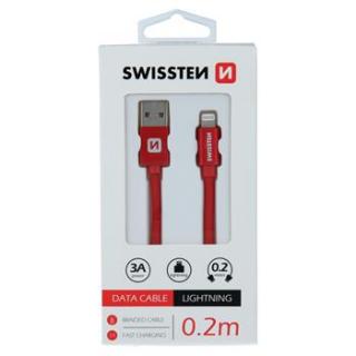 DATOVÝ KABEL SWISSTEN TEXTILE USB / LIGHTNING 0,2 M ČERVENÝ