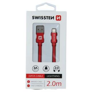 DATOVÝ KABEL SWISSTEN TEXTILE USB / LIGHTNING 2,0 M ČERVENÝ