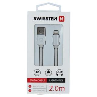 DATOVÝ KABEL SWISSTEN TEXTILE USB / LIGHTNING 2,0 M STŘÍBRNÝ