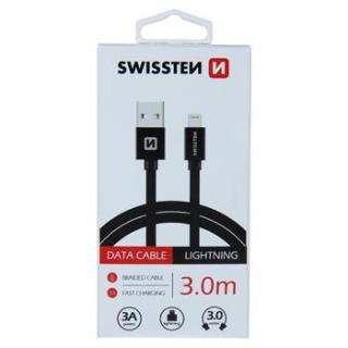 DATOVÝ KABEL SWISSTEN TEXTILE USB / LIGHTNING 3,0 M ČERNÝ