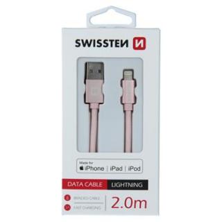 DATOVÝ KABEL SWISSTEN TEXTILE USB / LIGHTNING MFi 2,0 M RŮŽOVO/ZLATÝ