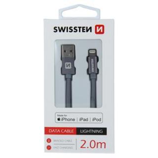 DATOVÝ KABEL SWISSTEN TEXTILE USB / LIGHTNING MFi 2,0 M ŠEDÝ