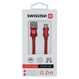 DATOVÝ KABEL SWISSTEN TEXTILE USB / MICRO USB 0,2 M ČERVENÝ