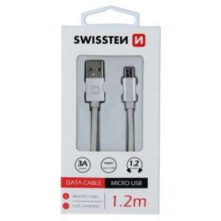 DATOVÝ KABEL SWISSTEN TEXTILE USB / MICRO USB 1,2 M STŘÍBRNÝ