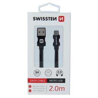 DATOVÝ KABEL SWISSTEN TEXTILE USB / MICRO USB 2,0 M ČERNÝ