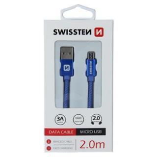 DATOVÝ KABEL SWISSTEN TEXTILE USB / MICRO USB 2,0 M MODRÝ