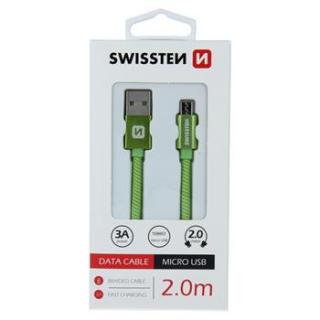 DATOVÝ KABEL SWISSTEN TEXTILE USB / MICRO USB 2,0 M ZELENÝ