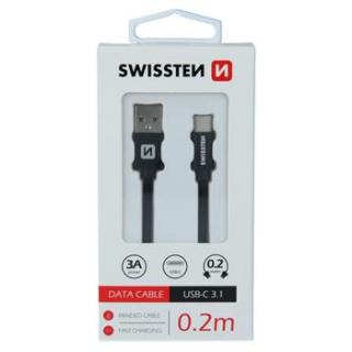 DATOVÝ KABEL SWISSTEN TEXTILE USB / USB-C 0,2 M ČERNÝ