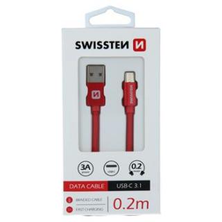 DATOVÝ KABEL SWISSTEN TEXTILE USB / USB-C 0,2 M ČERVENÝ