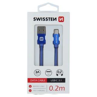 DATOVÝ KABEL SWISSTEN TEXTILE USB / USB-C 0,2 M MODRÝ