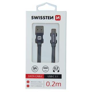 DATOVÝ KABEL SWISSTEN TEXTILE USB / USB-C 0,2 M ŠEDÝ