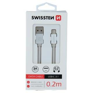 DATOVÝ KABEL SWISSTEN TEXTILE USB / USB-C 0,2 M STŘÍBRNÝ