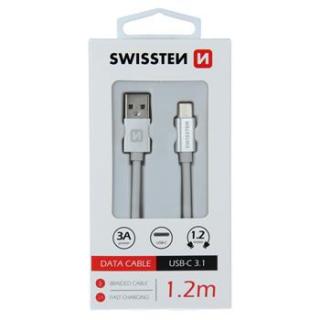 DATOVÝ KABEL SWISSTEN TEXTILE USB / USB-C 1,2 M STŘÍBRNÝ