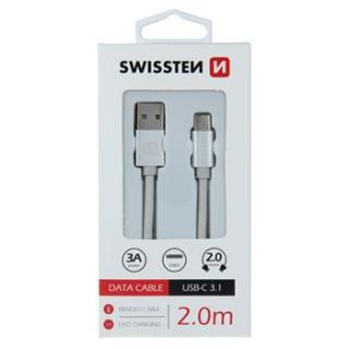 DATOVÝ KABEL SWISSTEN TEXTILE USB / USB-C 2,0 M STŘÍBRNÝ