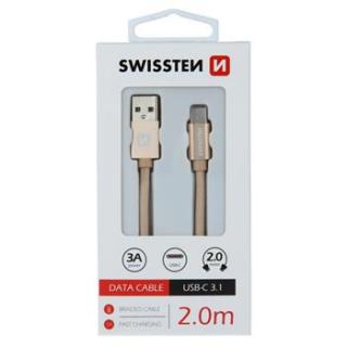 DATOVÝ KABEL SWISSTEN TEXTILE USB / USB-C 2,0 M ZLATÝ